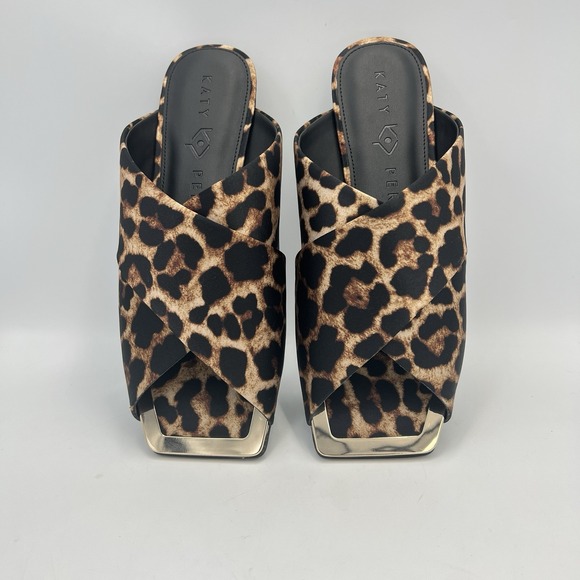 Katy Perry The Checked In Slide Leopard Print Satin Woman's Sz 9 NIB - Picture 2 of 7